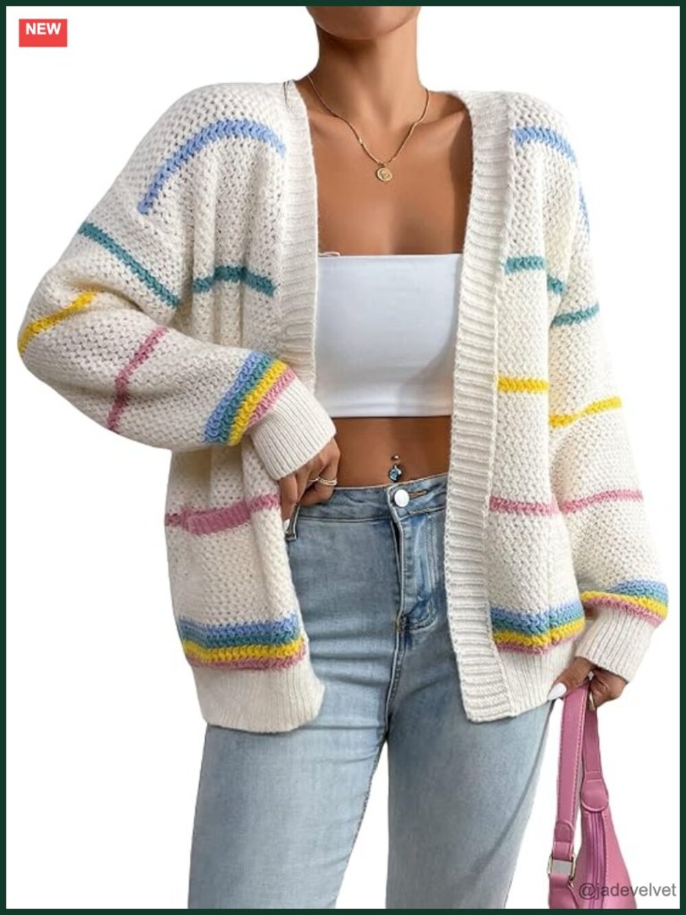 Oversized Open Front Striped Drop Shoulder Cardigan
